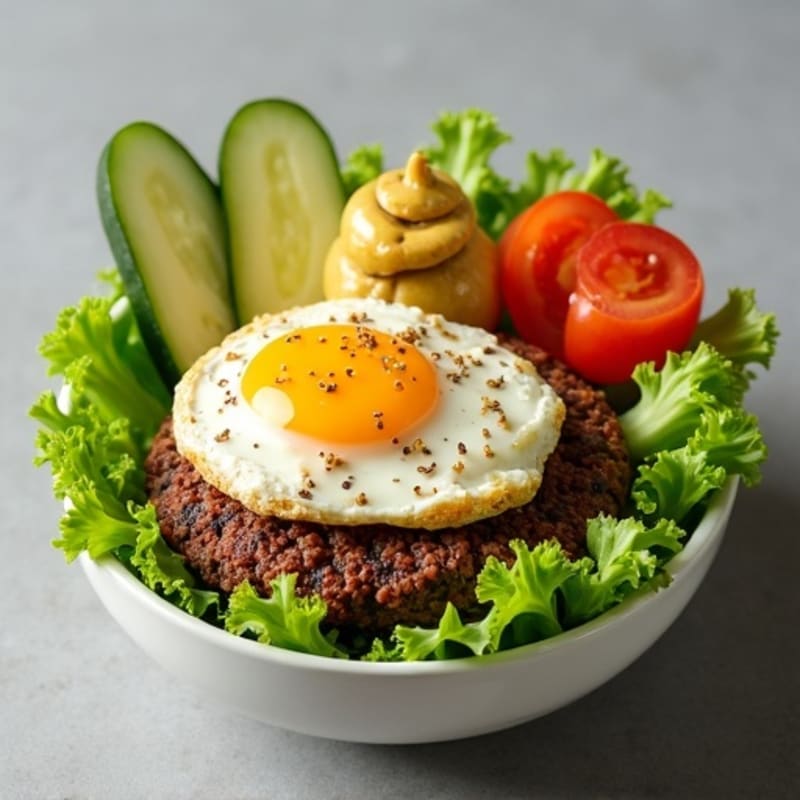 Lean Ground Beef Burger Bowl with Fresh Lettuce, Pickles, and Creamy Special Sauce