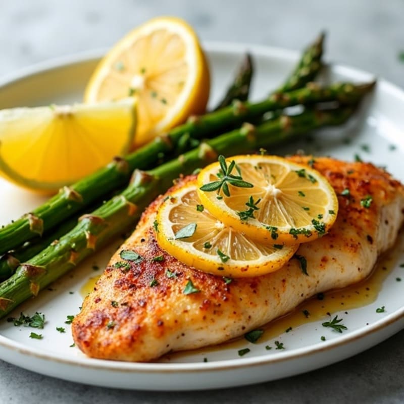 Crispy Lemon-Herb Roasted Chicken with Roasted Asparagus