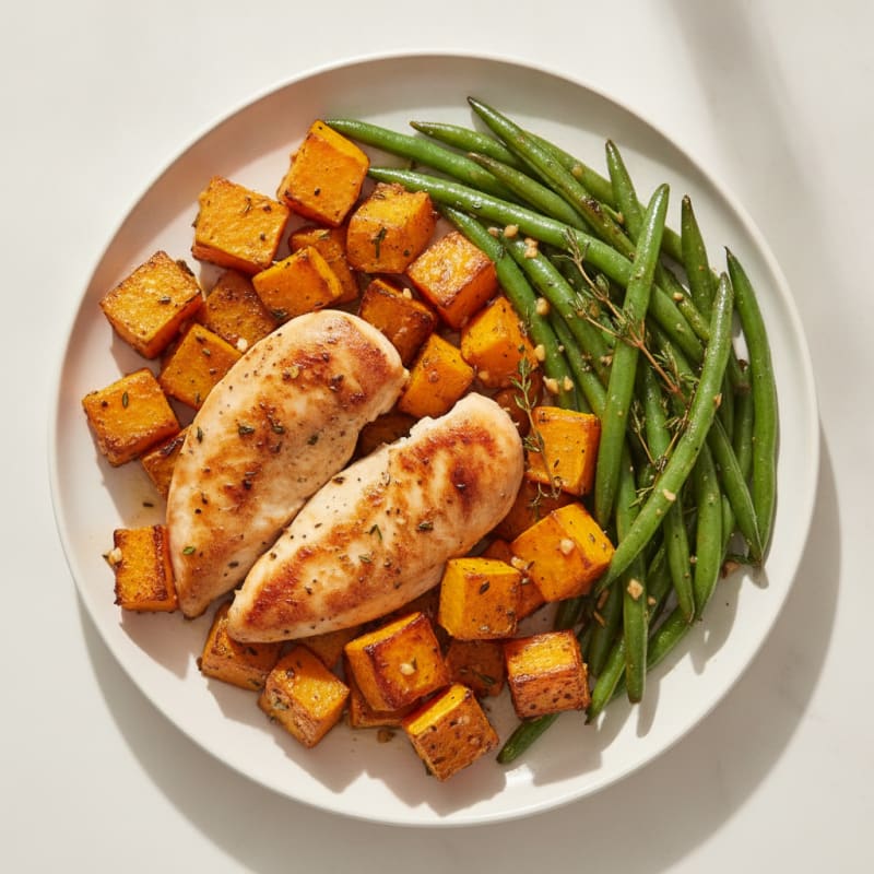 Roasted Squash Chicken with Green Beans