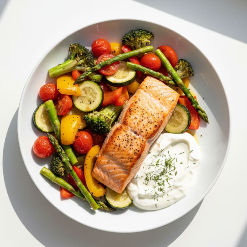 Seared Salmon with Roasted Mixed Vegetables