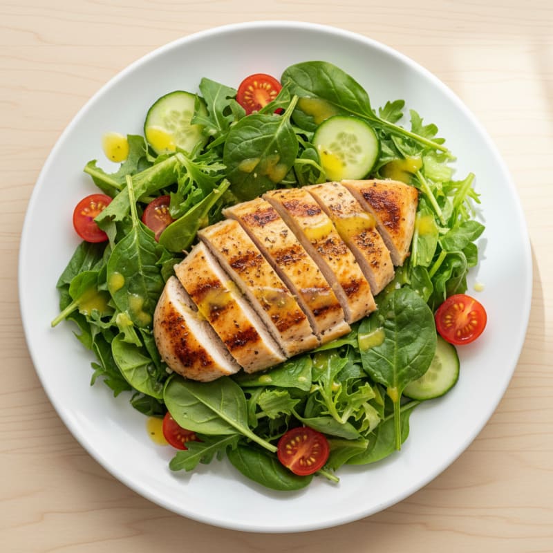 Grilled Chicken Breast with Mixed Green Salad and Lemon Vinaigrette