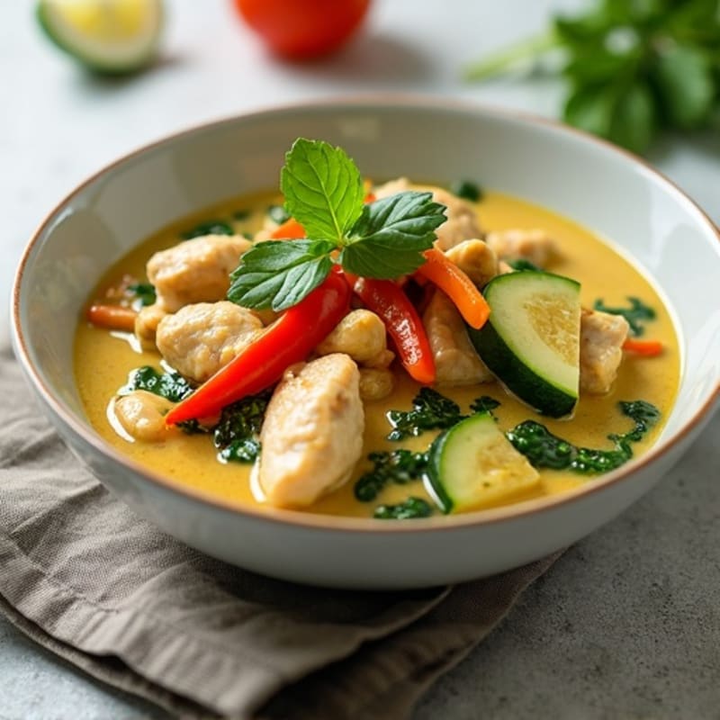 Creamy Coconut Green Curry Chicken with Fresh Vegetables