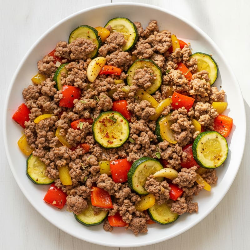 Savory Ground Beef and Rainbow Vegetable Skillet