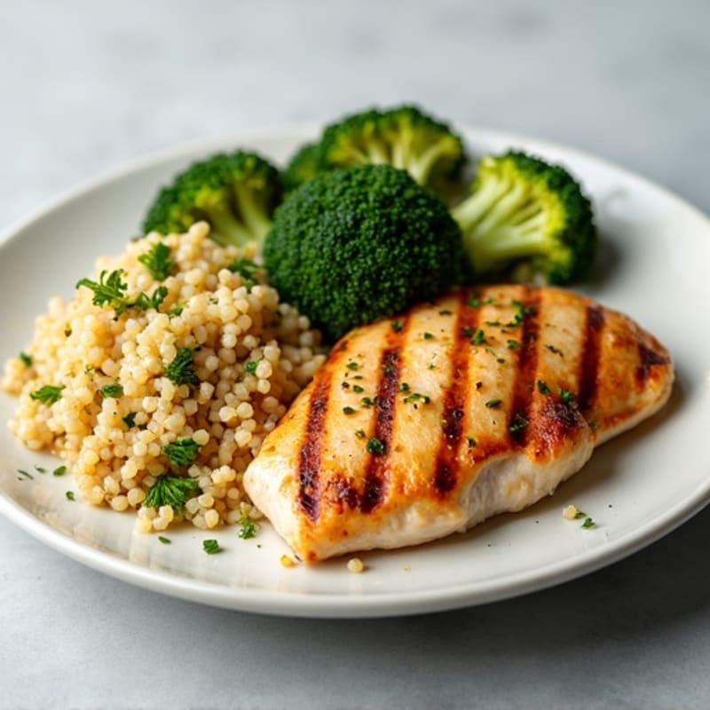 Grilled Chicken Breast with Quinoa and Roasted Broccoli