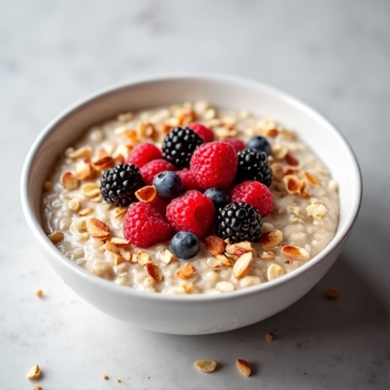 Creamy Protein Oats with Fresh Berries and Crunchy Almonds