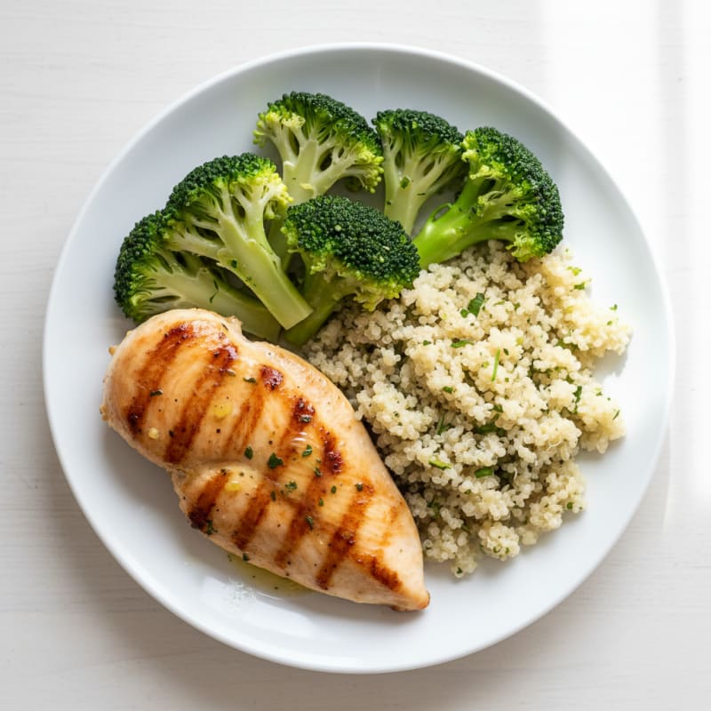 Grilled Chicken Breast with Quinoa and Steamed Broccoli