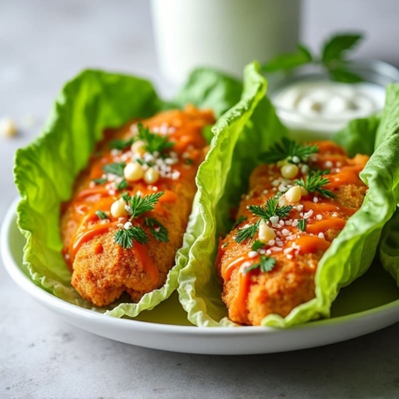 Crispy Buffalo Chicken Lettuce Wraps with Creamy Greek Yogurt Ranch