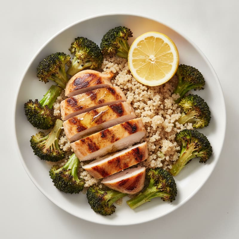 Grilled Chicken Breast with Quinoa and Roasted Broccoli