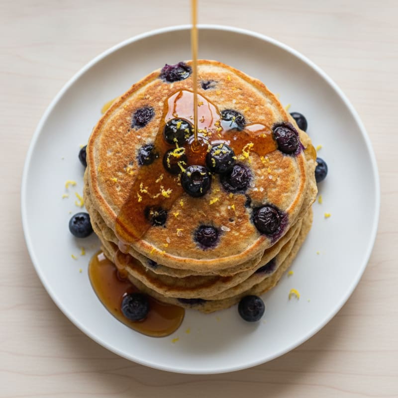 Blueberry Ricotta Pancakes with Maple Syrup