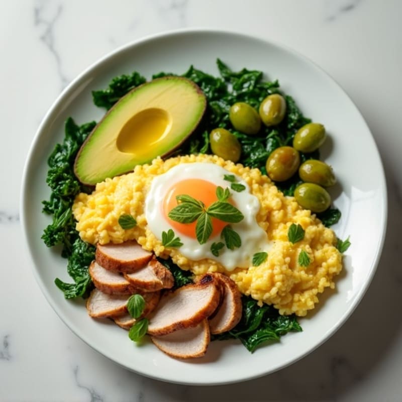 Egg White Scramble with Spinach and Grilled Turkey Breast