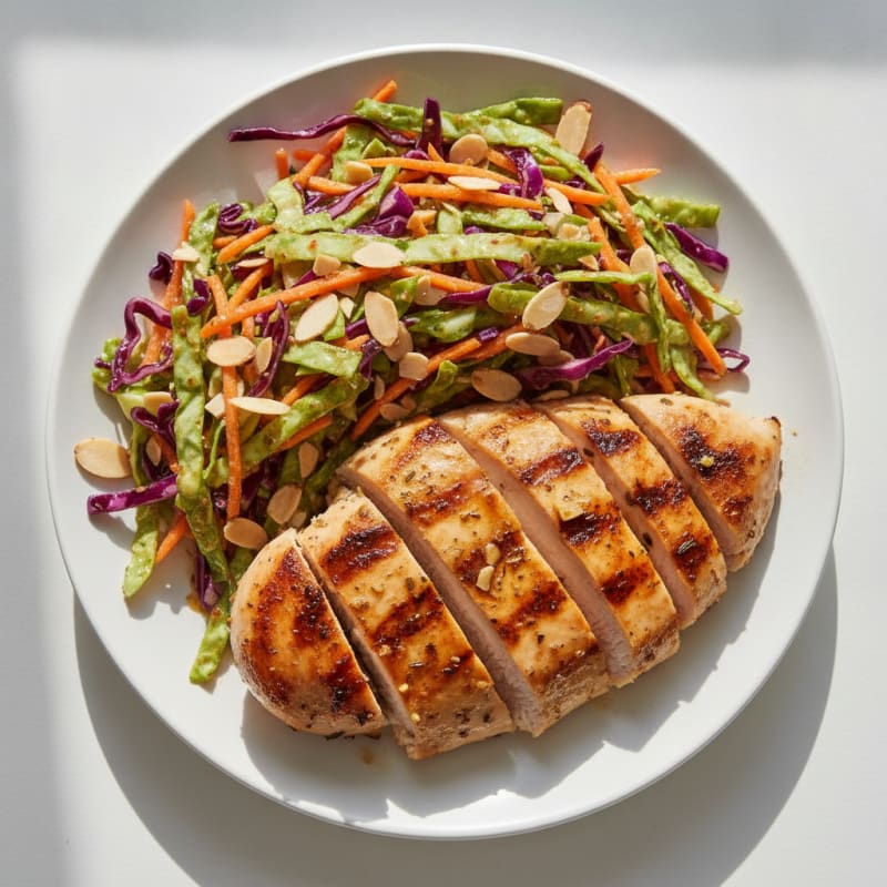 Grilled Chicken Breast with Crunchy Cabbage Slaw