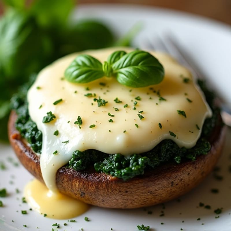 Herb-Spinach Stuffed Portobello Caps with Melted Mozzarella