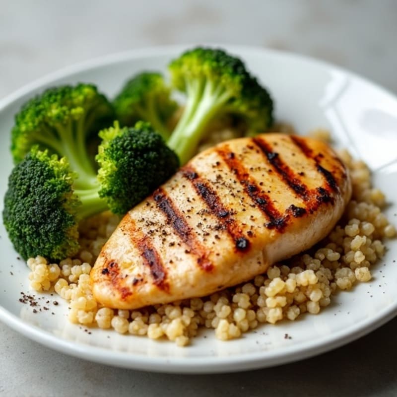 Grilled Chicken Breast with Quinoa and Roasted Broccoli