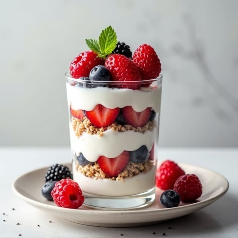 Creamy Greek Yogurt Parfait with Mixed Berries and Protein Granola