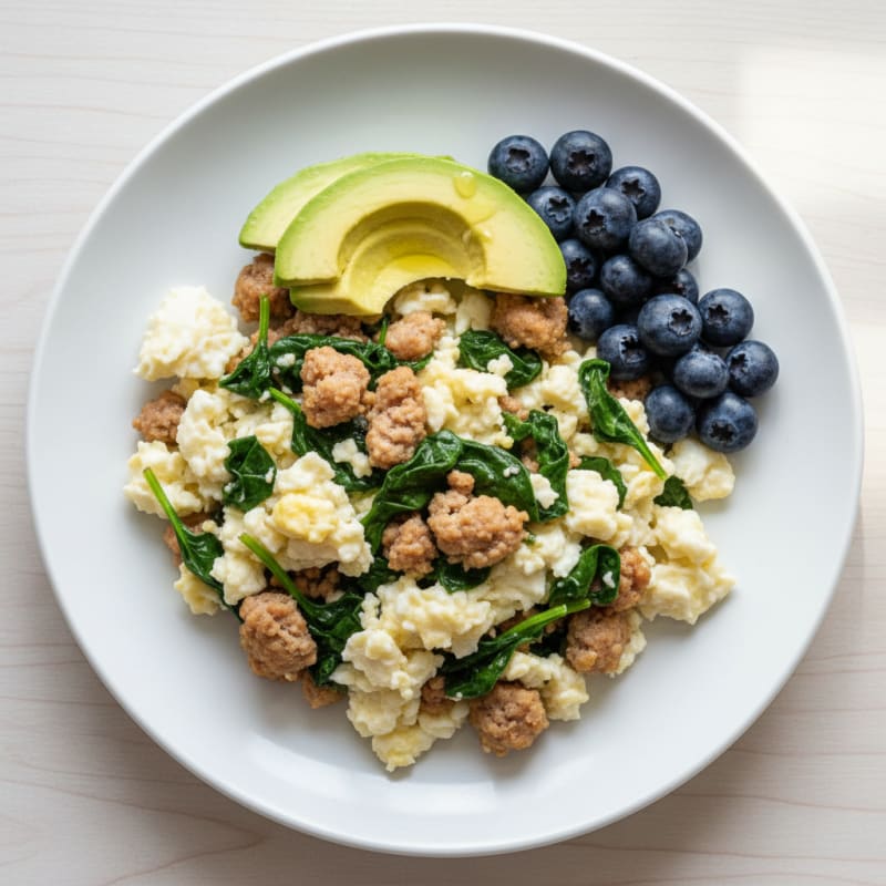 Egg White Scramble with Turkey Sausage and Spinach