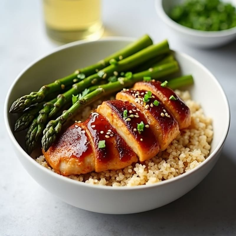 Sticky Teriyaki Chicken with Roasted Asparagus & Quinoa Bowl