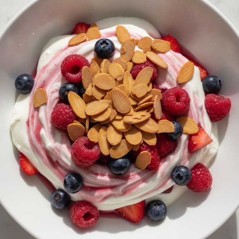 Greek Yogurt Protein Parfait with Mixed Berries and Almonds