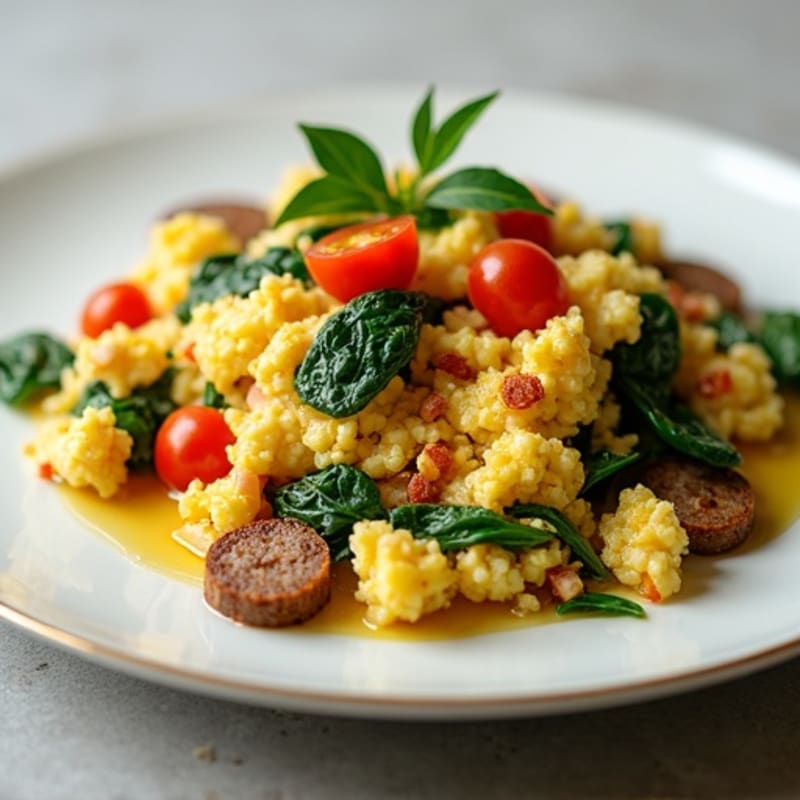 Cottage Cheese Scramble with Chicken Sausage and Spinach