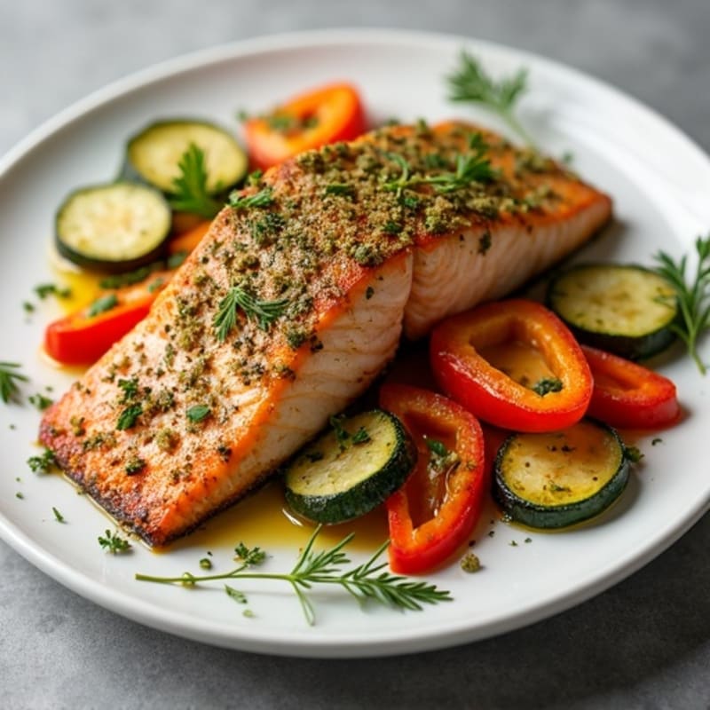 Herb-Crusted Baked Salmon with Roasted Vegetables