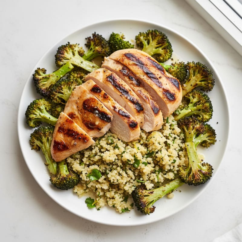 Grilled Chicken Breast with Roasted Broccoli and Lemon Quinoa