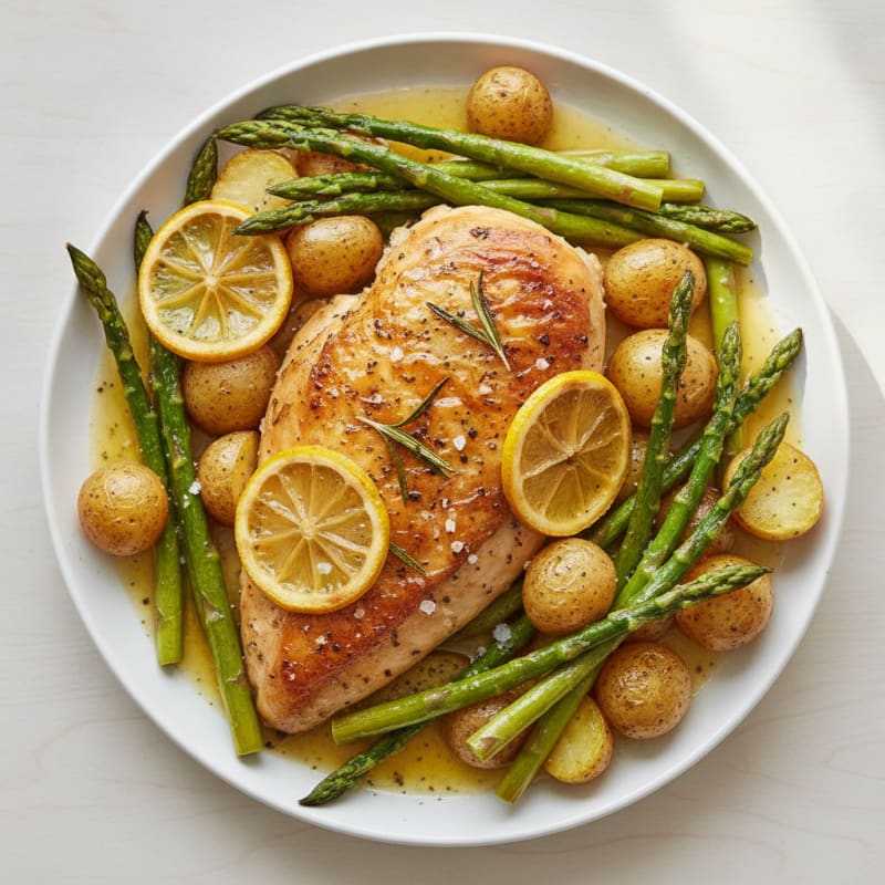 Lemon Herb Roasted Chicken with Asparagus