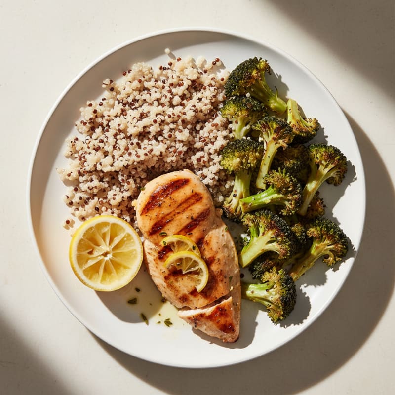 Grilled Chicken Breast with Quinoa and Roasted Broccoli