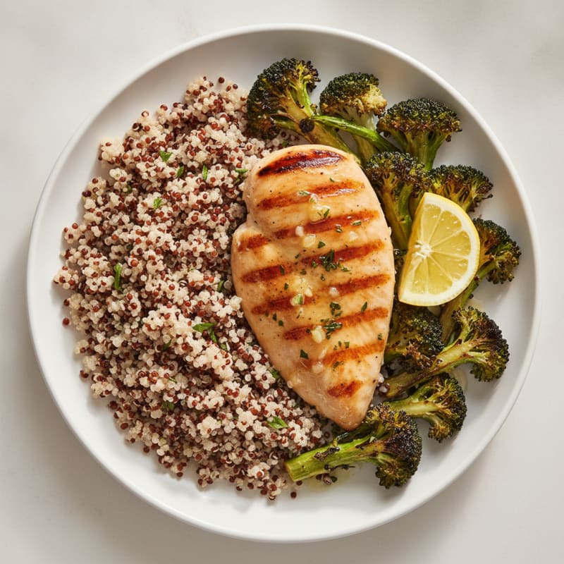 Grilled Chicken Breast with Quinoa and Roasted Broccoli