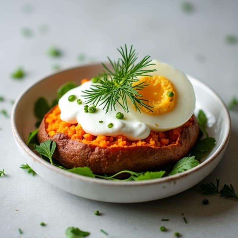 Crispy-Skinned Sweet Potato with Greek Yogurt and Herbs