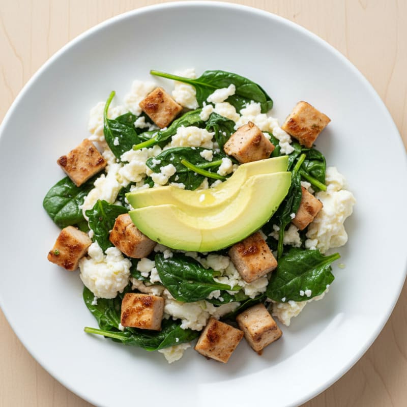 Egg White Spinach Scramble with Grilled Turkey Breast