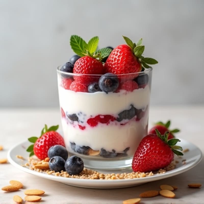 Greek Yogurt Protein Parfait with Mixed Berries and Almonds