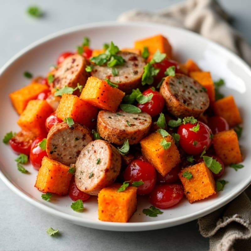 Crispy Sweet Potato Hash with Herb-Seasoned Turkey Sausage
