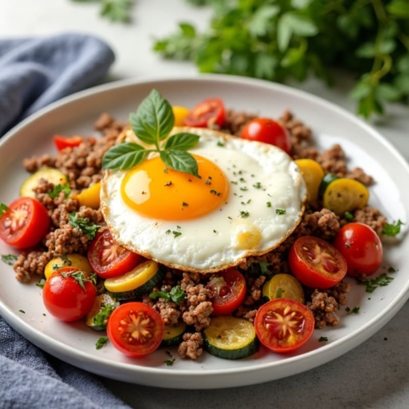 Lean Ground Turkey and Roasted Vegetable Skillet