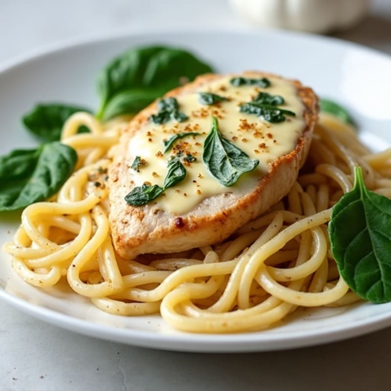 Lightened Creamy Chicken Alfredo Pasta