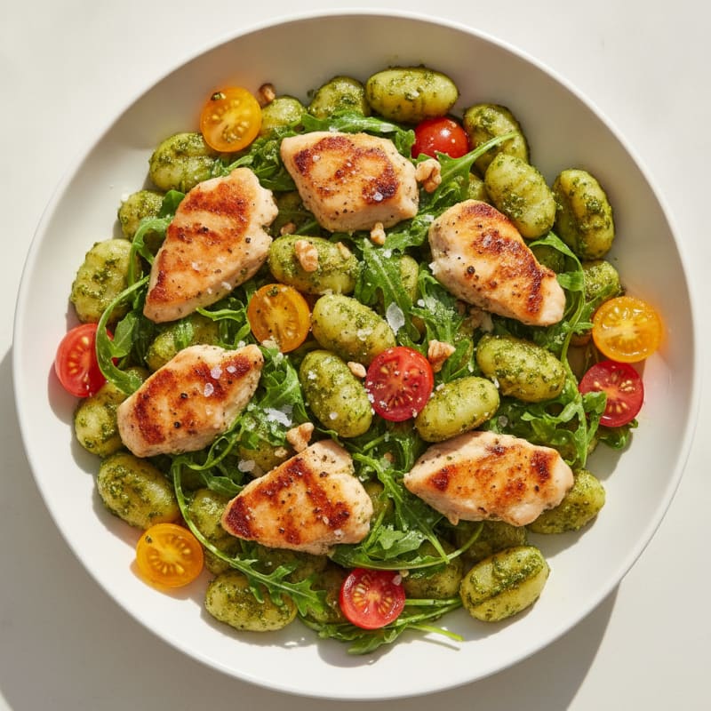 Gnocchi with Arugula Pesto and Cherry Tomatoes