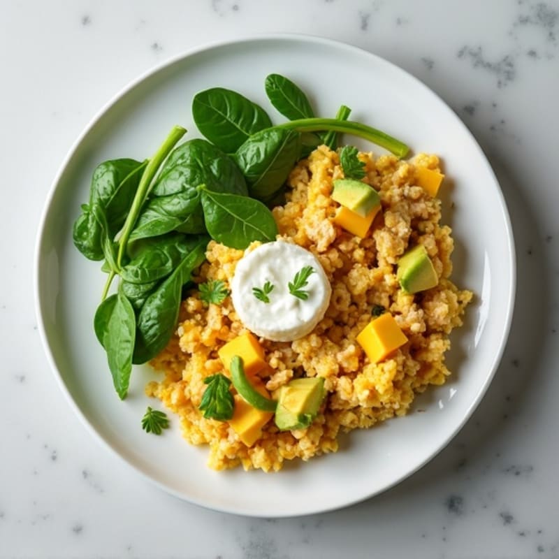 Egg White and Turkey Spinach Scramble with Cottage Cheese