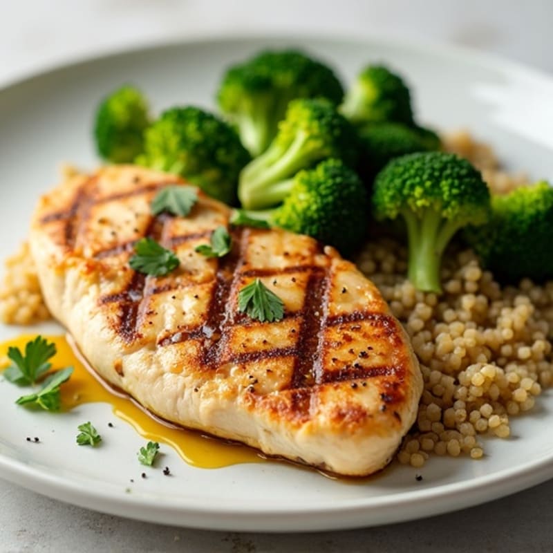 Grilled Chicken Breast with Quinoa and Steamed Broccoli