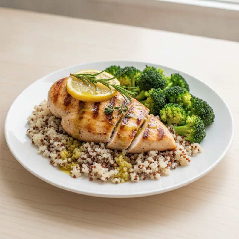 Grilled Chicken Breast with Quinoa and Steamed Broccoli