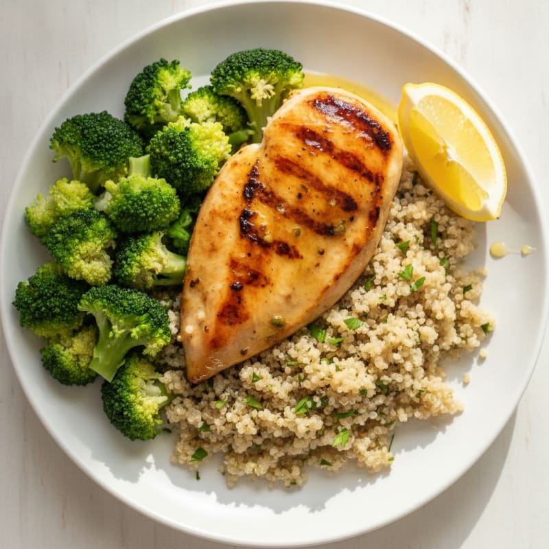 Grilled Chicken Breast with Quinoa and Steamed Broccoli