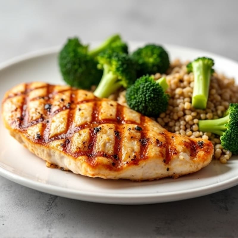 Grilled Chicken Breast with Steamed Broccoli and Quinoa