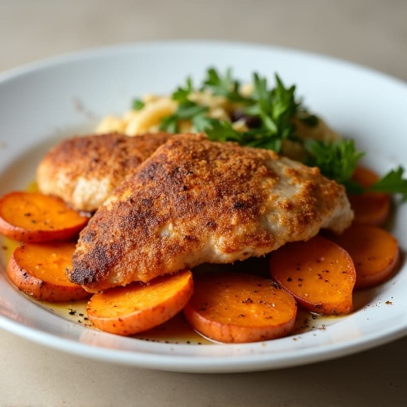 Crispy Cinnamon-Spiced Chicken with Roasted Sweet Potato Medallions