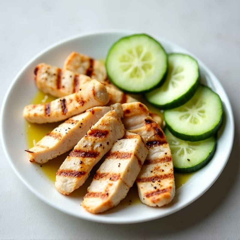 Grilled Chicken Breast Slices with Sliced Cucumbers