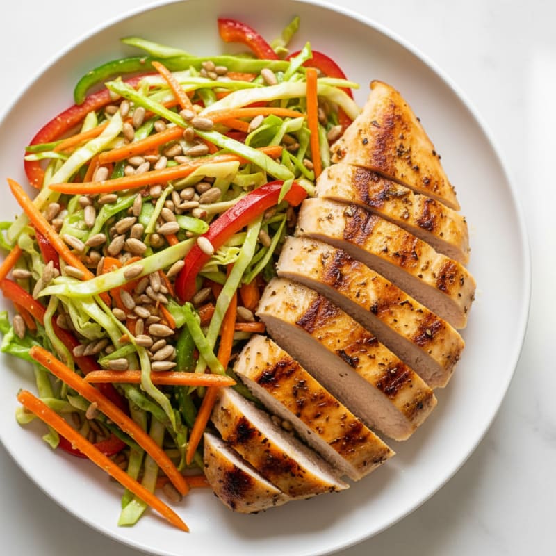 Grilled Chicken Breast with Crunchy Veggie Slaw