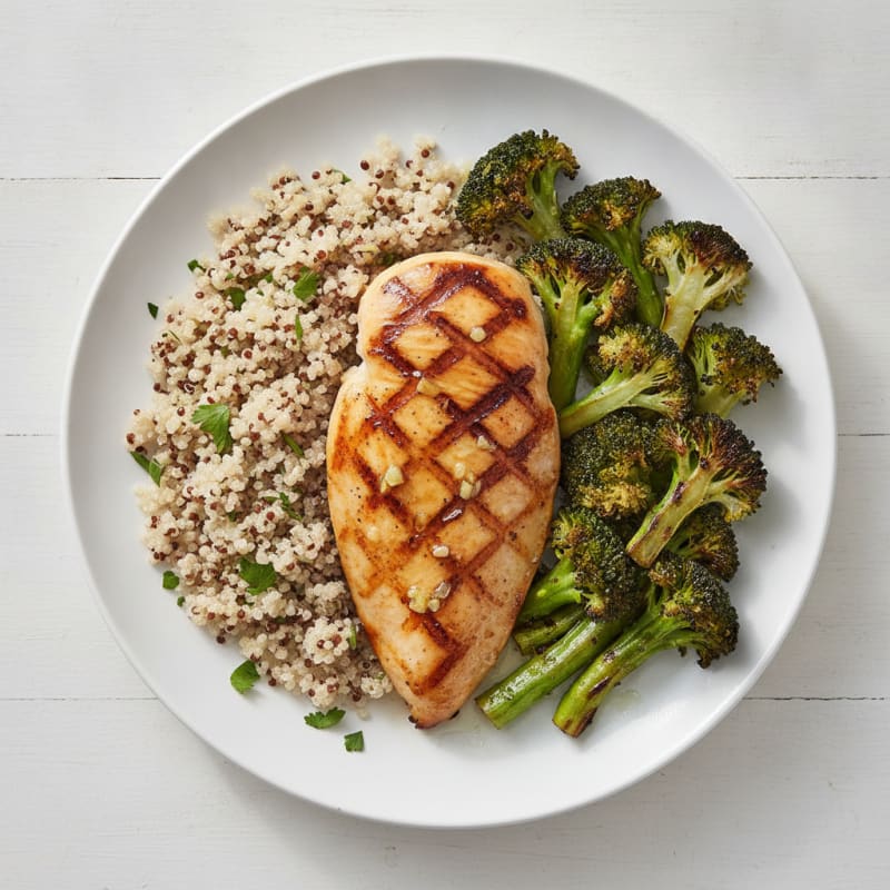 Grilled Chicken Breast with Quinoa and Roasted Broccoli