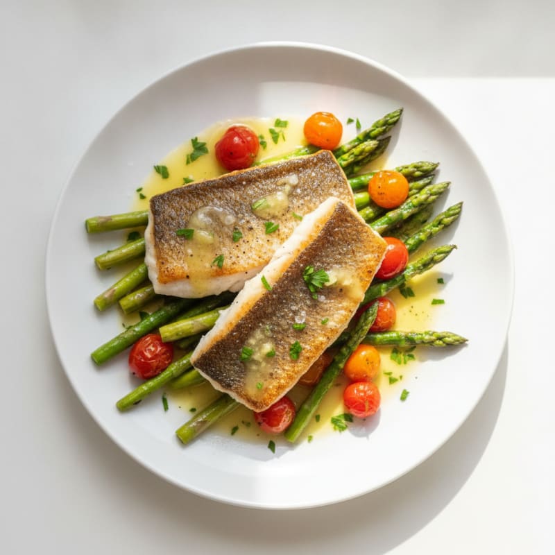 Pan-Seared Branzino with Roasted Vegetables