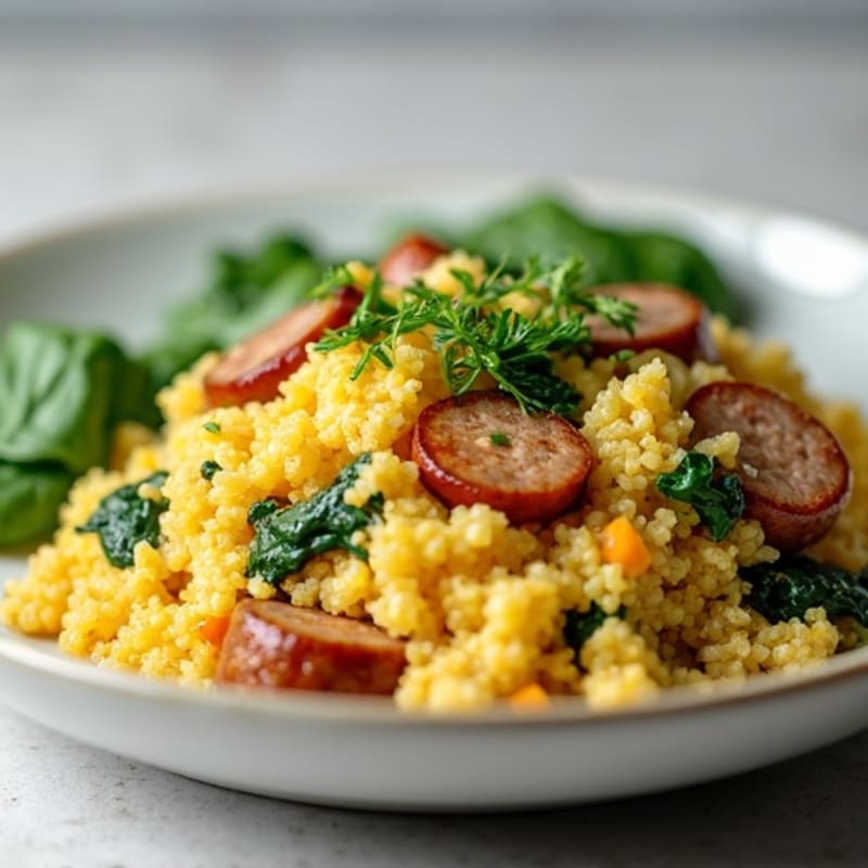 Egg White and Turkey Sausage Scramble with Spinach and Quinoa