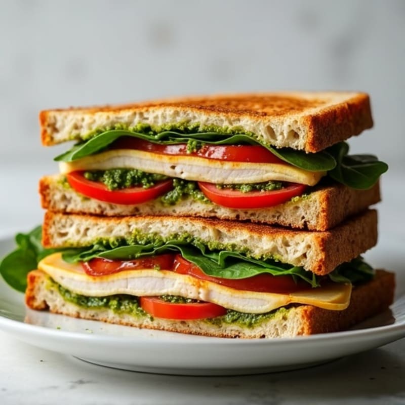 Crispy Whole Grain Turkey Pesto Panini