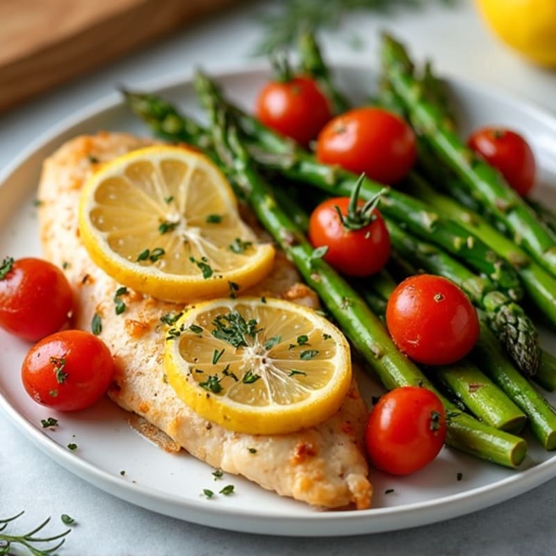 Sheet Pan Lemon Herb Chicken with Roasted Asparagus and Cherry Tomatoes
