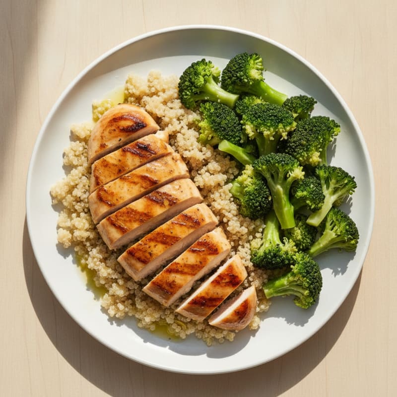 Grilled Chicken Breast with Quinoa and Steamed Broccoli