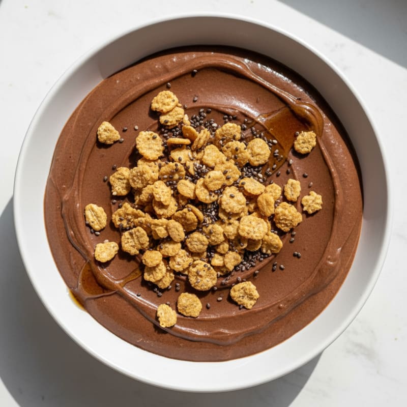 Creamy Chocolate Protein Pudding with Crunchy Cereal Topping