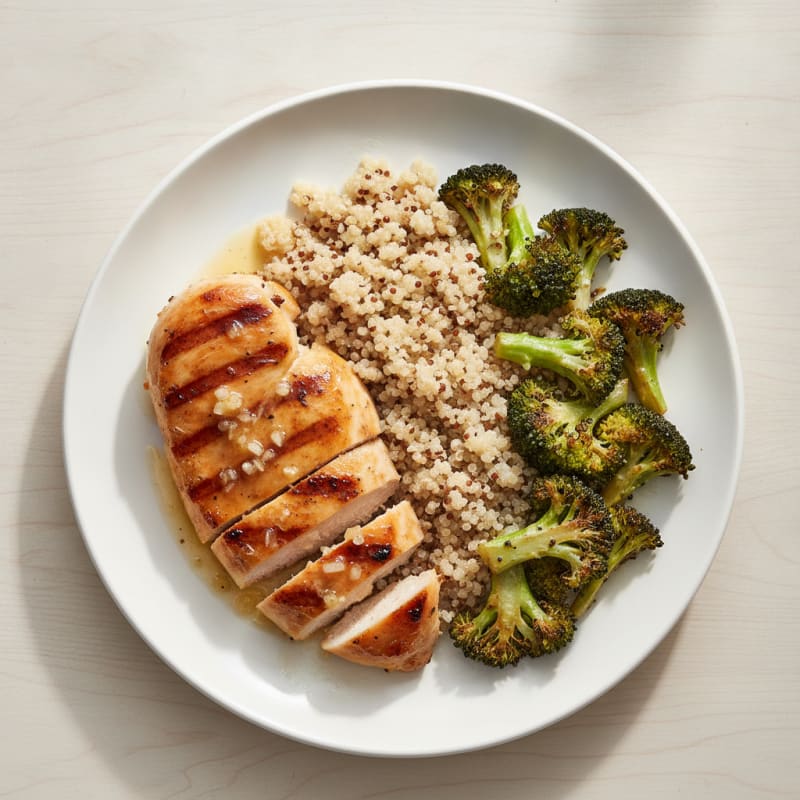 Grilled Lemon Garlic Chicken Breast with Quinoa and Roasted Broccoli